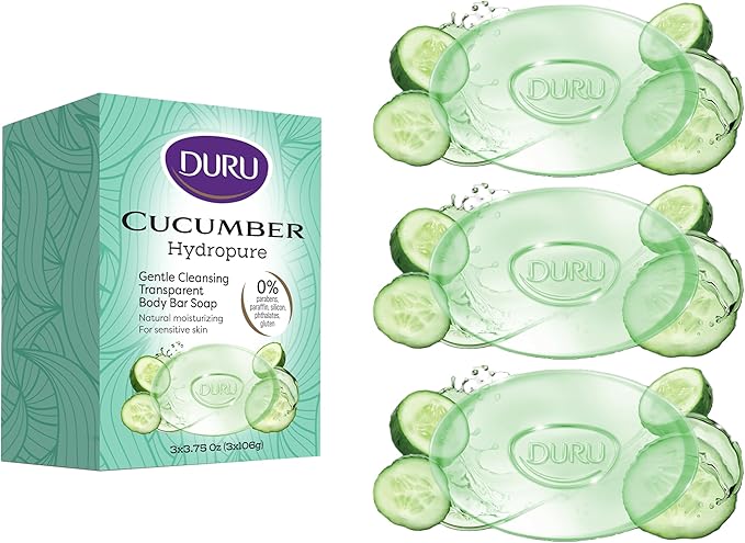 Duru Cucumber Glycerin Bar Soap Cleansing Bar Moisturizing Sensitive Skin - Vegan Transparent Paraben Free Alcohol Free Silicone Free Phthalete Free Gluten Free Body Wash - 3 Pack - Image 2